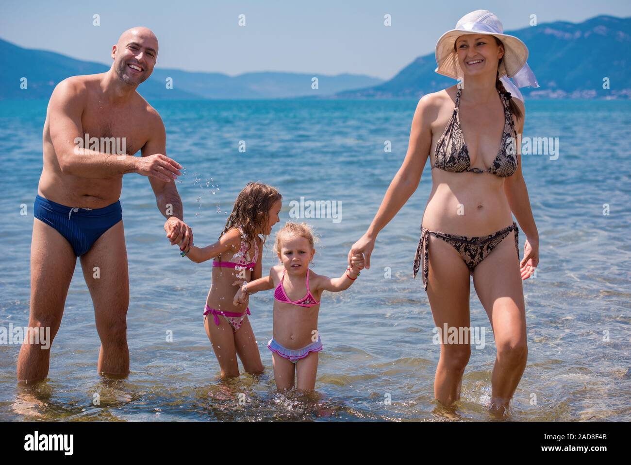 portrait of happy family with kids during summer vacation Stock Photo