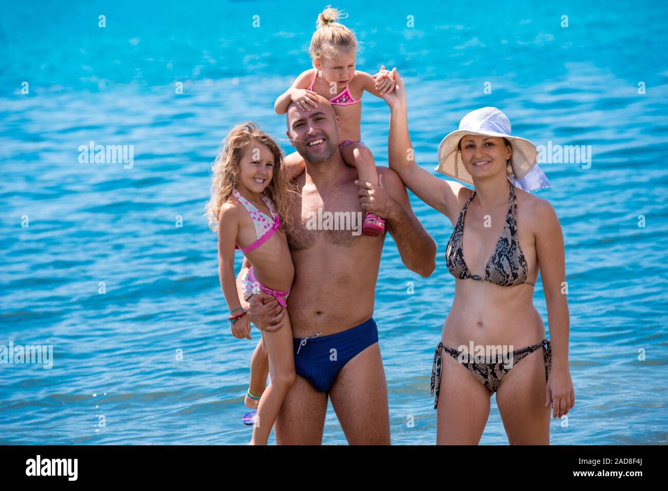 portrait of happy family with kids during summer vacation Stock Photo
