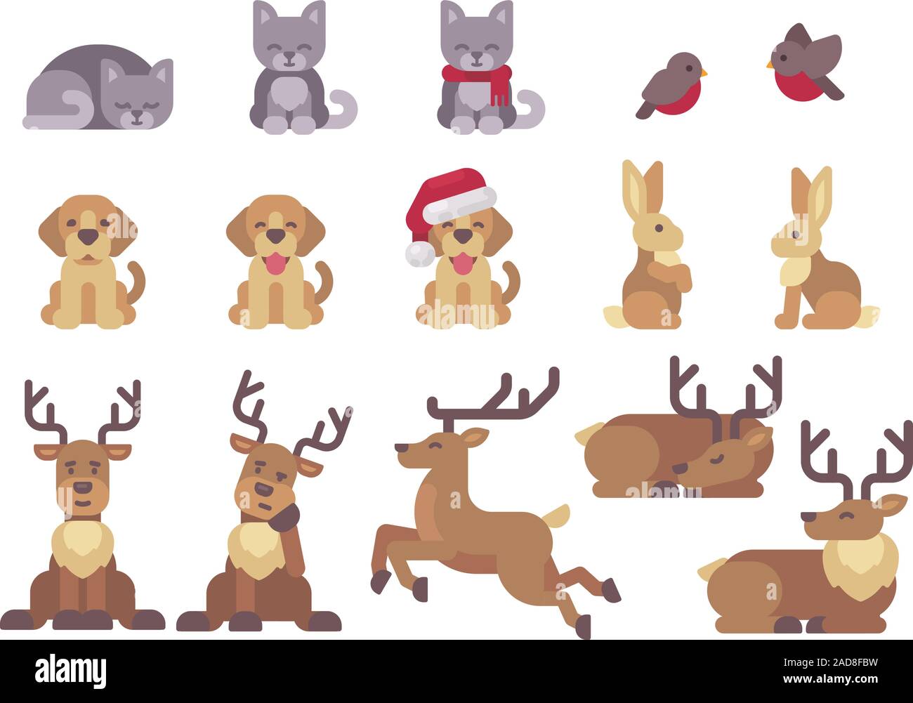 Christmas animals collection. Cute animals flat illustration Stock