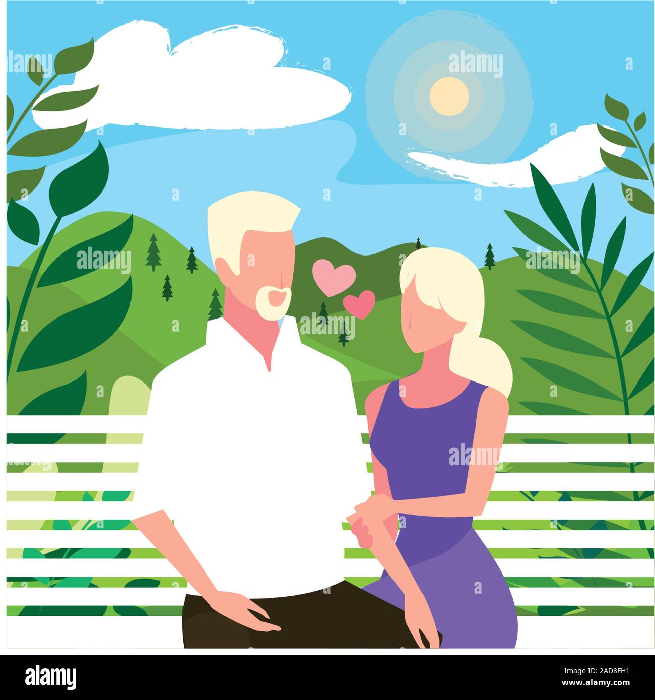couple of people in love sitting in the park chair vector illustration design Stock Vector Image ...