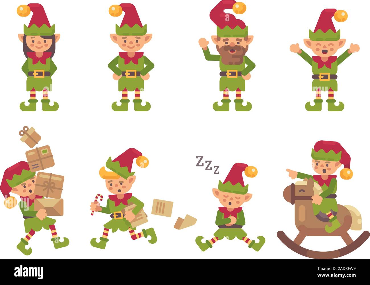 Christmas elves collection. Holiday characters flat illustration Stock Photo - Alamy