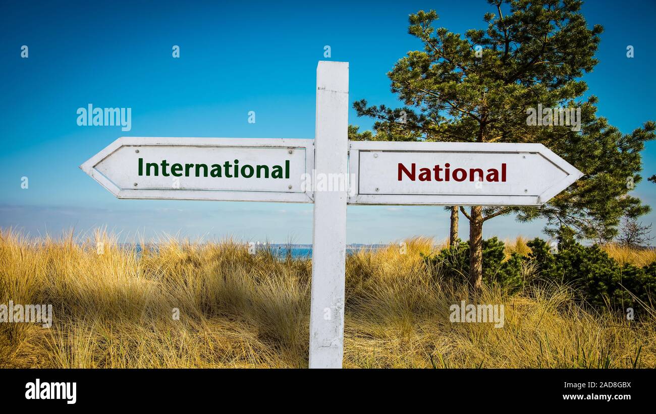 Street Sign International versus National Stock Photo
