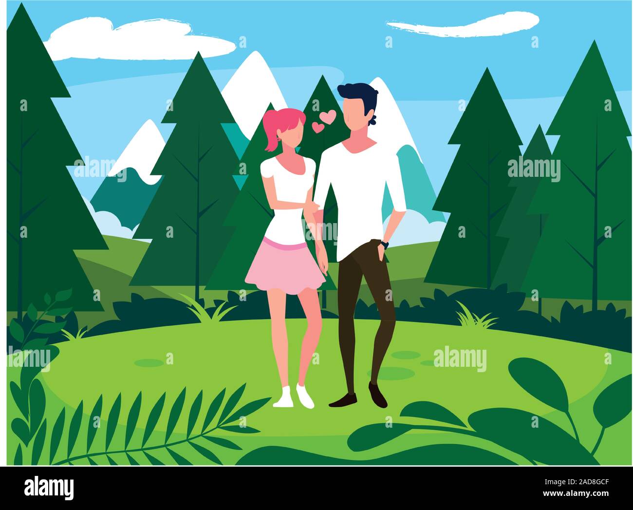 couple of people in love walking in park vector illustration design ...