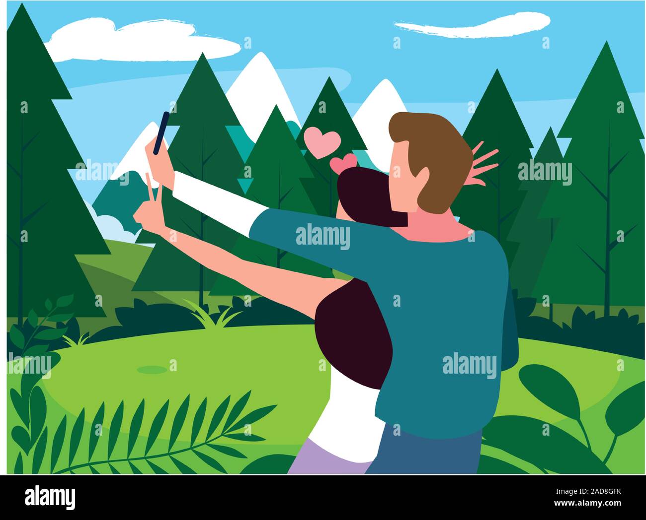 couple of people in love walking in park vector illustration design ...