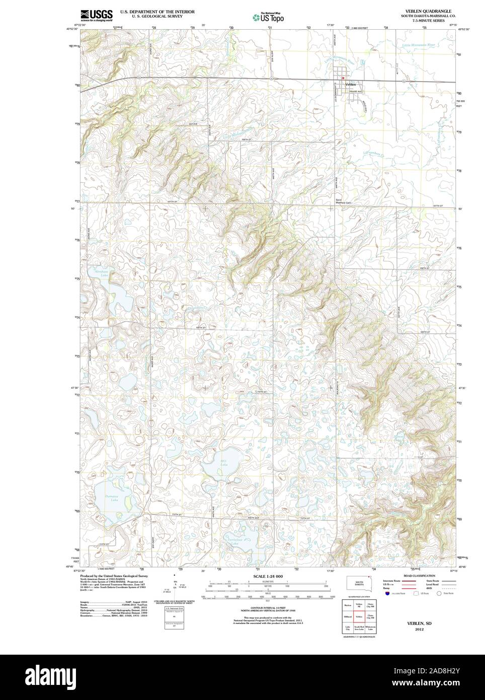 USGS TOPO Map South Dakota SD Veblen 20120608 TM Restoration Stock