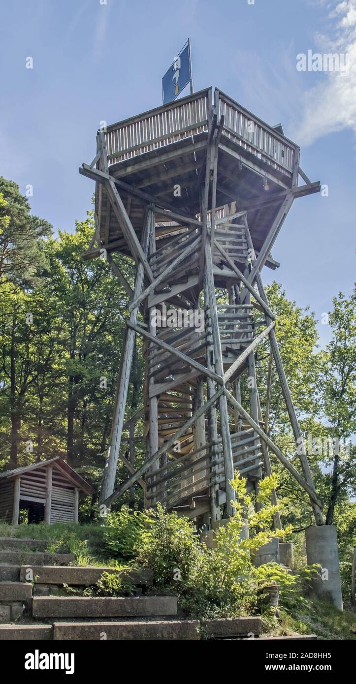 Viewing tower at the  Uhwieser Hörnli in Laufen-Uhwiesen, Switzerland Stock Photo