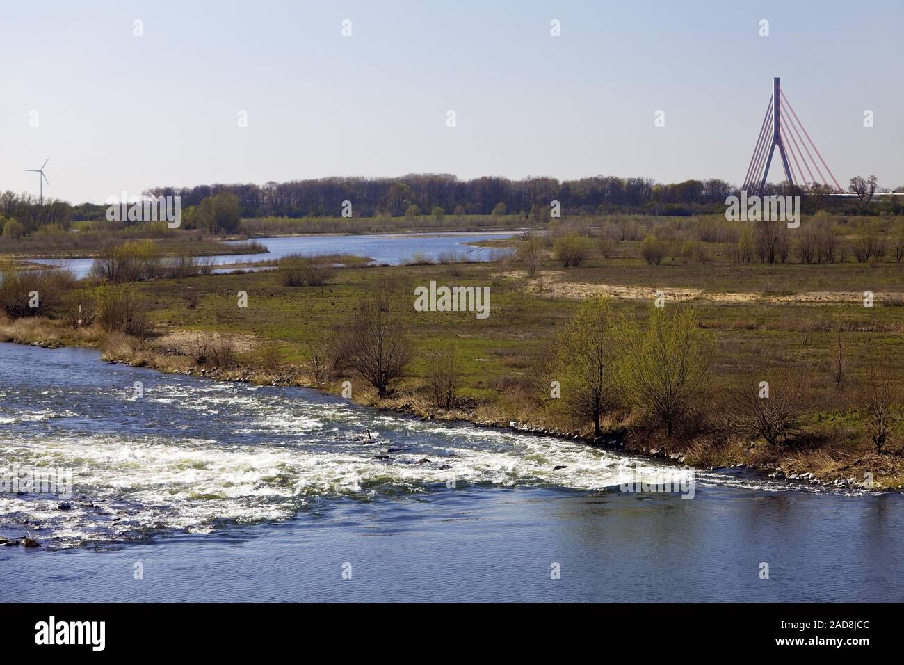 Lippe river mouth and Rhine bridge, Wesel, Ruhr Area, North Rhine-Westphalia, Germany, Europe Stock Photo