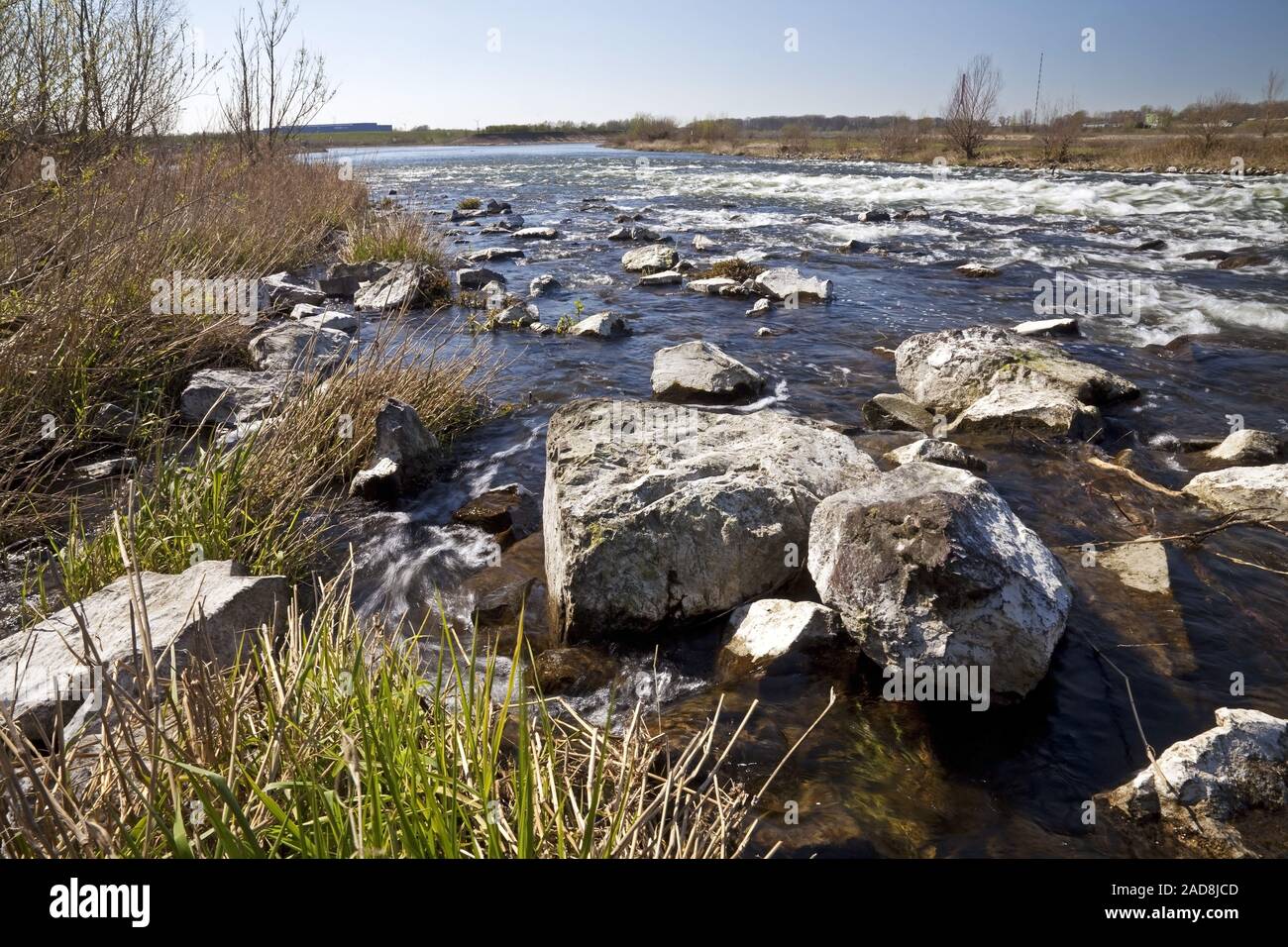 Lippe river mouth, Wesel, Ruhr Area, North Rhine-Westphalia, Germany, Europe Stock Photo