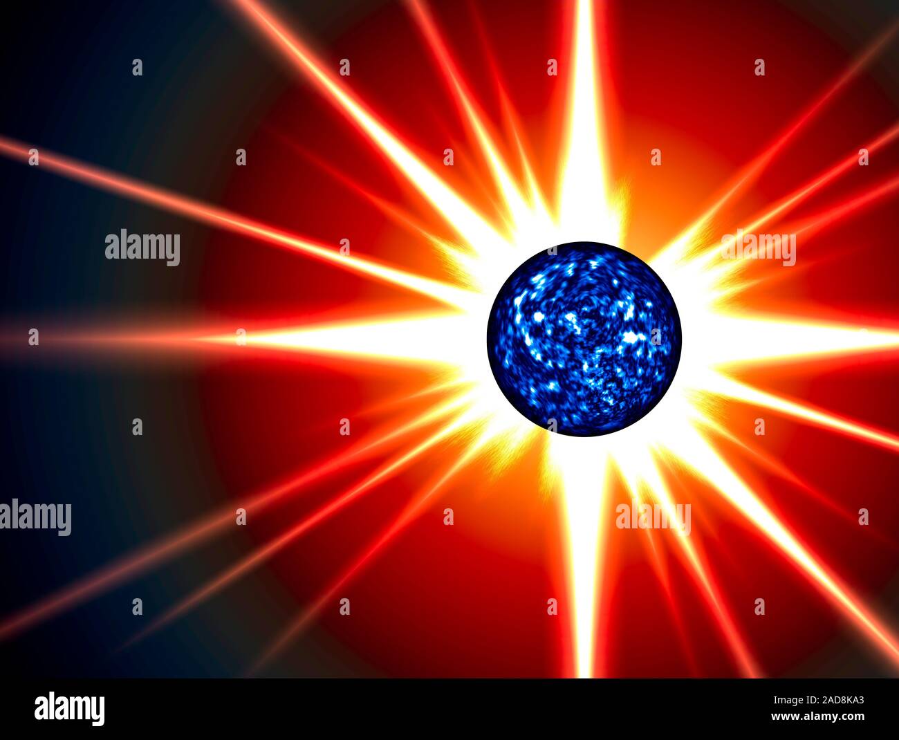 Sun with shining rays in the rendering of the universe 3D Stock Photo ...