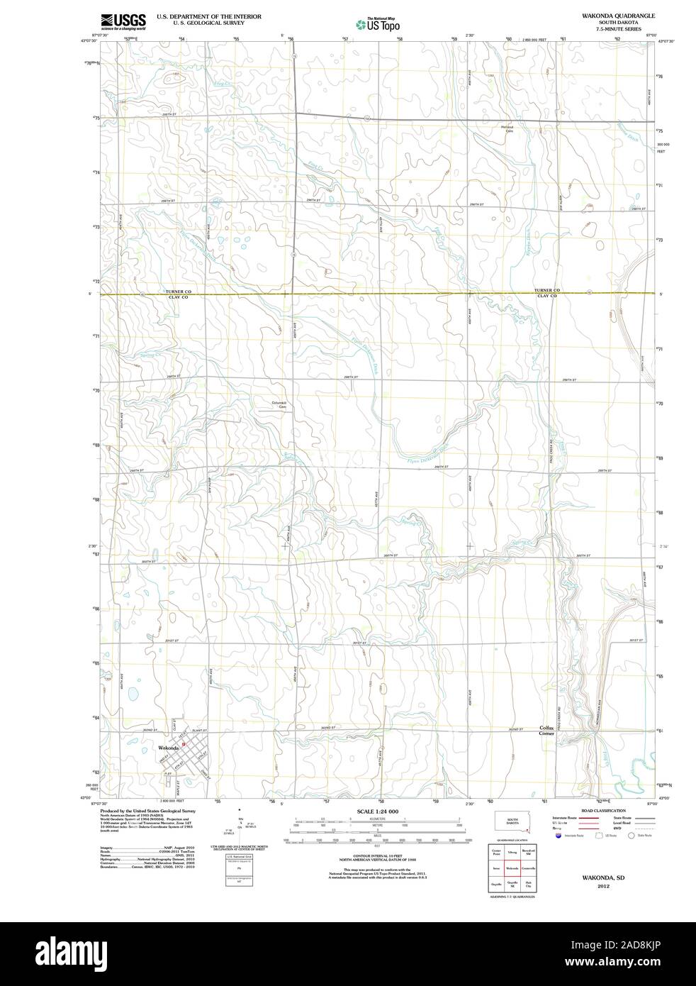 USGS TOPO Map South Dakota SD Wakonda 20120608 TM Restoration Stock