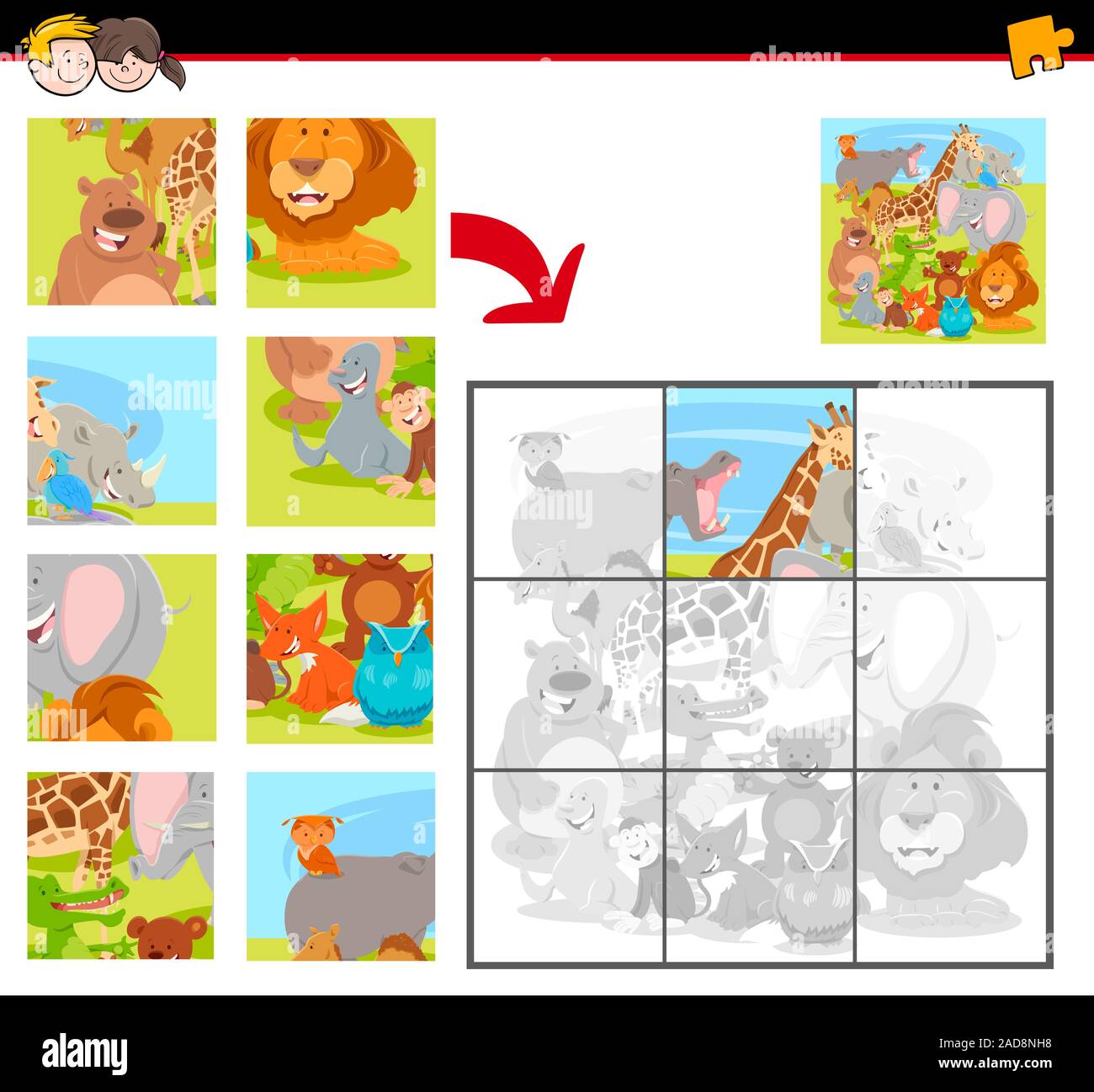 jigsaw puzzles with cartoon happy animals Stock Photo Alamy