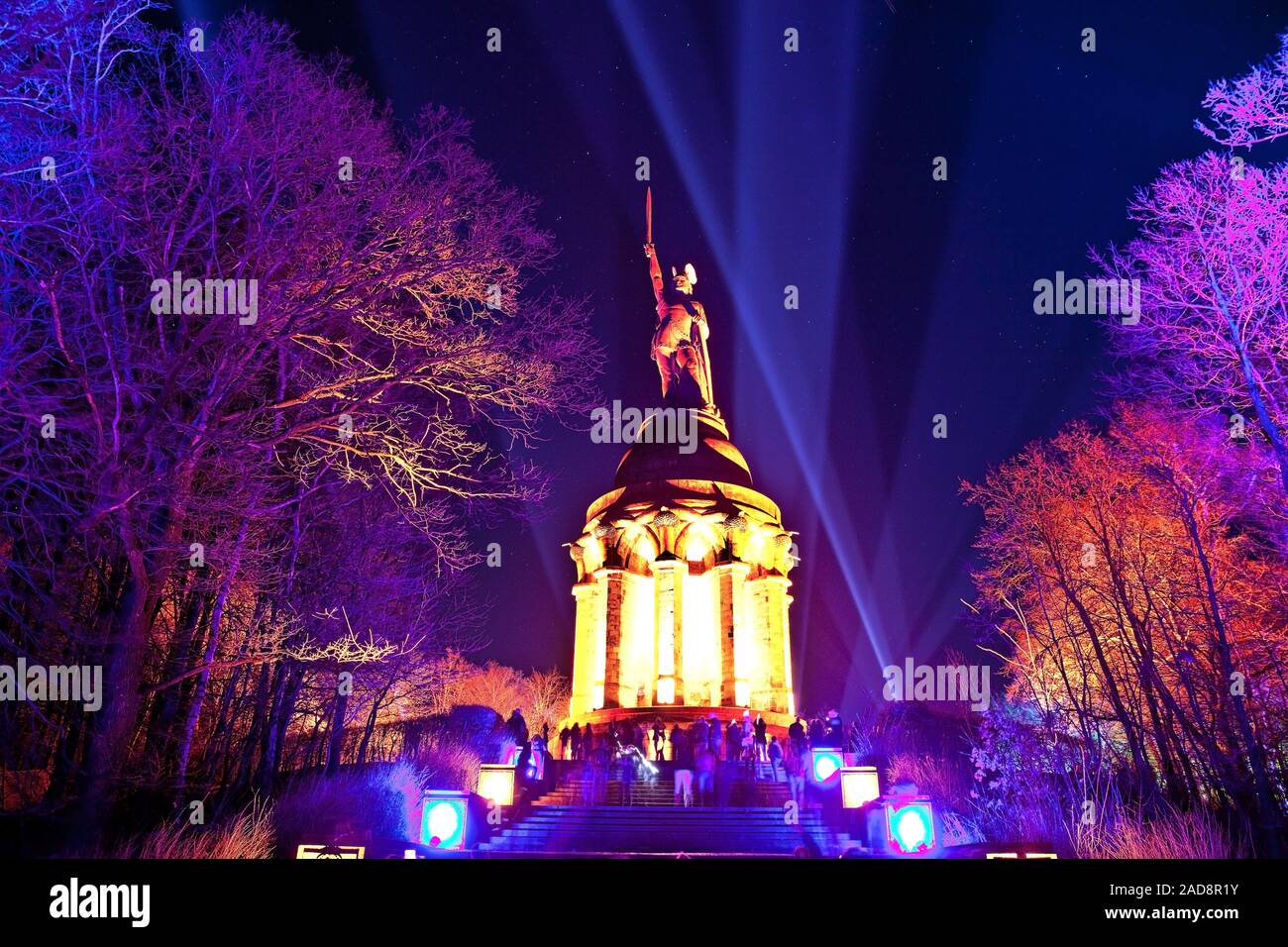 Illuminated Hermannsdenkmal, event Hermann lights, Detmold, Germany, Europe Stock Photo