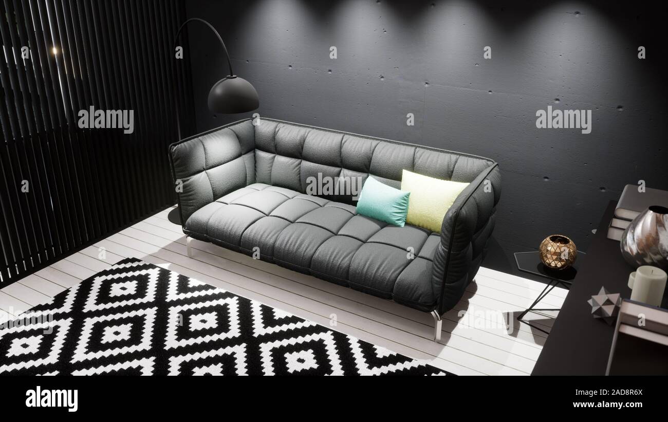 Modern design living room interior in Scandinavian style . 3D rendering ...