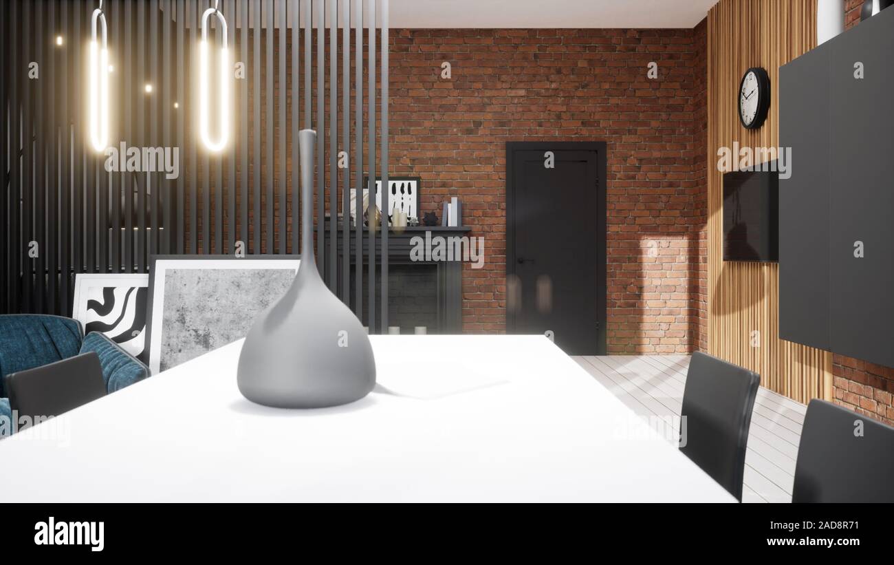 Modern design living room interior in Scandinavian style . 3D rendering ...