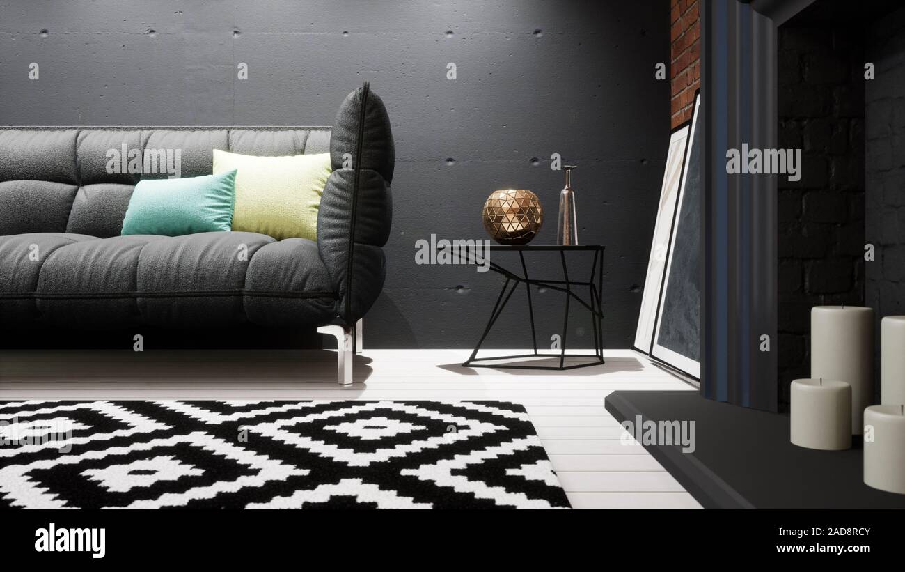 Modern design living room interior in Scandinavian style . 3D rendering ...