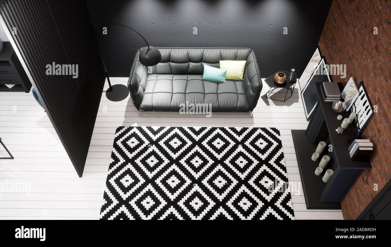 Modern design living room interior in Scandinavian style . 3D rendering ...