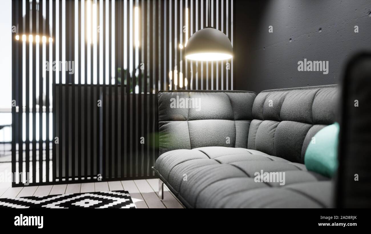 Modern design living room interior in Scandinavian style . 3D rendering ...