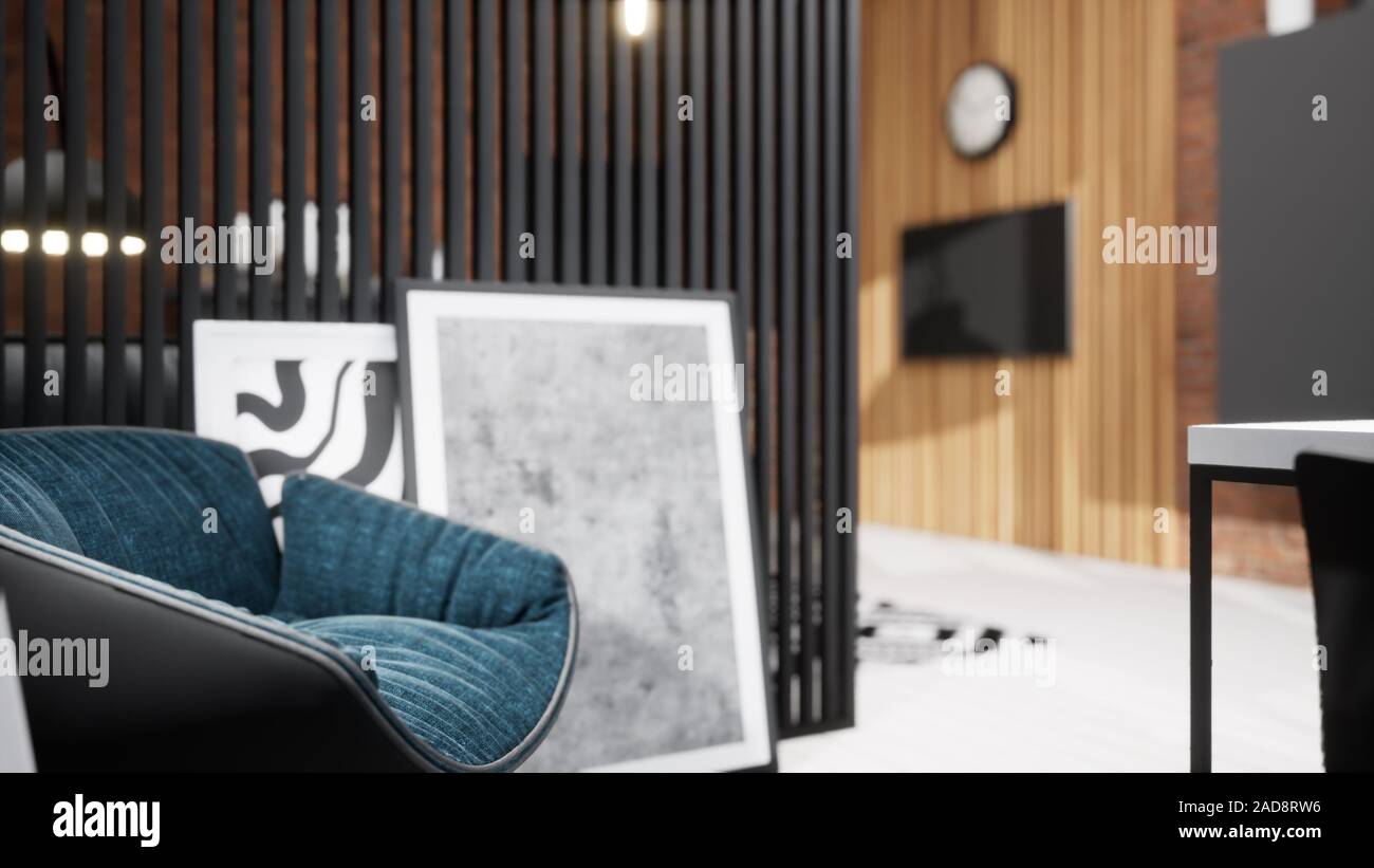 Modern design living room interior in Scandinavian style . 3D rendering ...