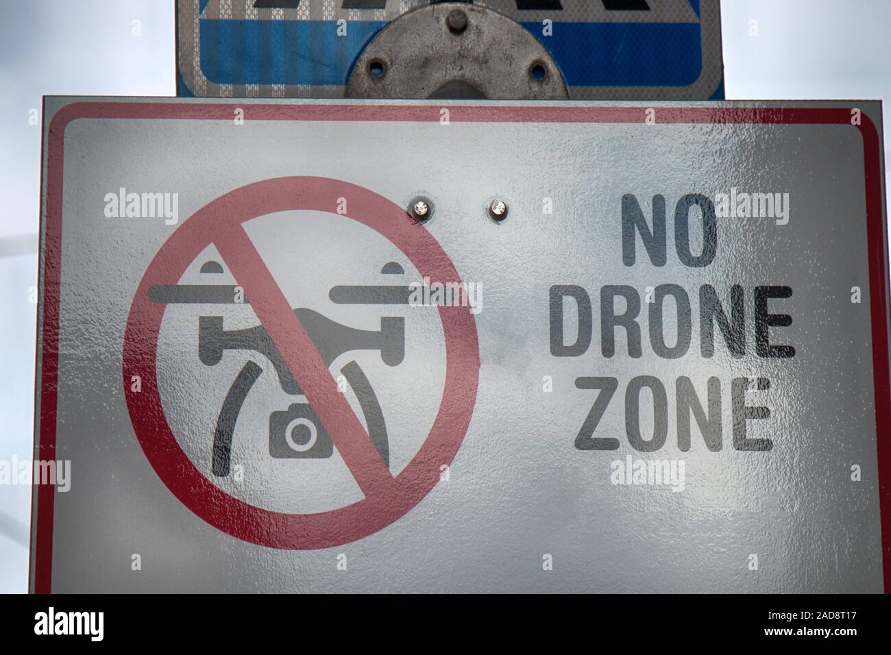 The sign prohibits the use of drones Stock Photo