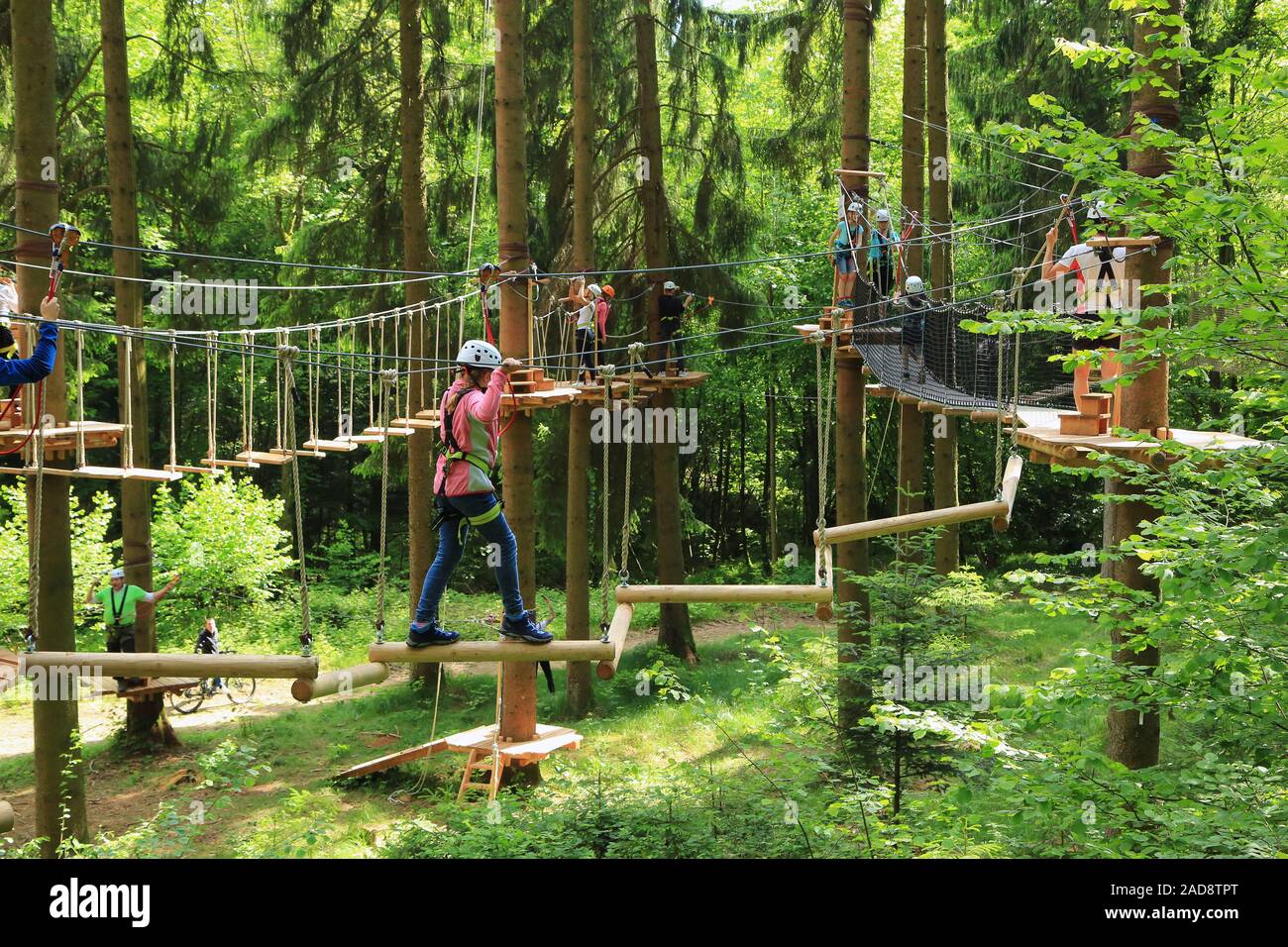 Climbing forest and high ropes course Stock Photo
