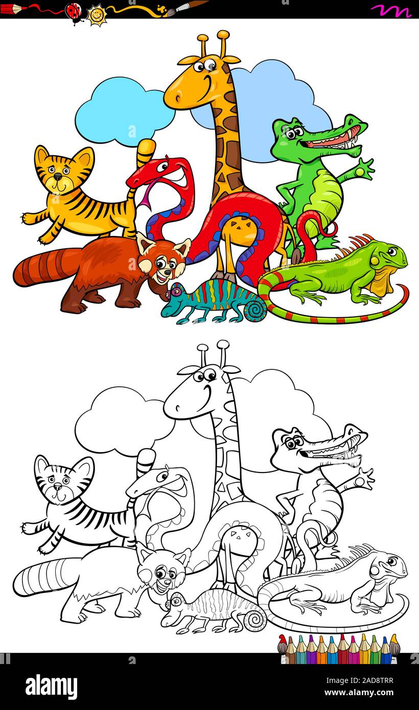 happy animal characters group color book Stock Photo - Alamy