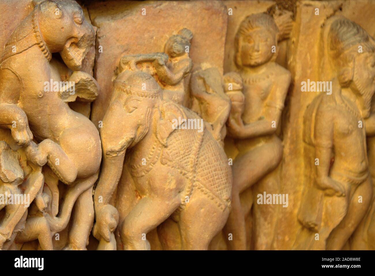 Alto-relievo of temples of Khajuraho Stock Photo