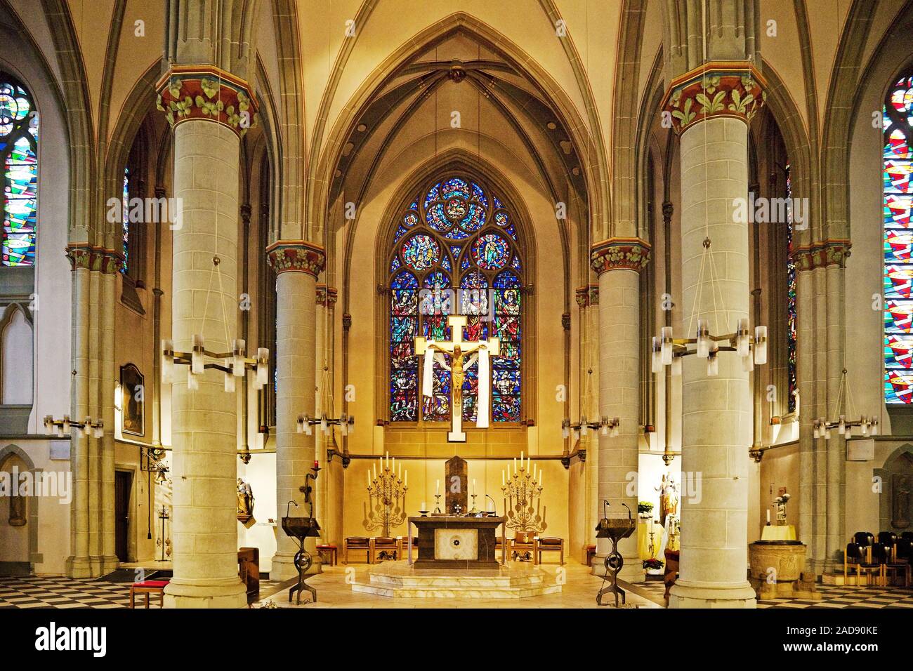 Inside view of the Propsteikirche St. Gertrud of Brabant, Wattenscheid, Bochum, Germany, Europe Stock Photo
