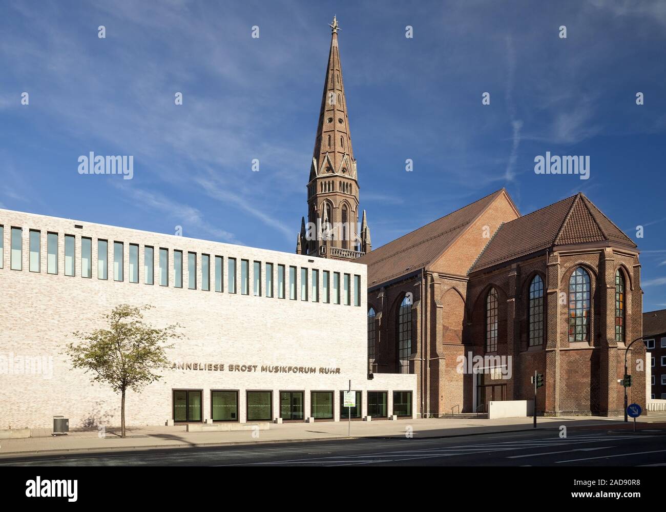 Anneliese Brost Musikforum Ruhr and church of St. Mary, Bochum, Ruhr Area, Germany, Europe Stock Photo