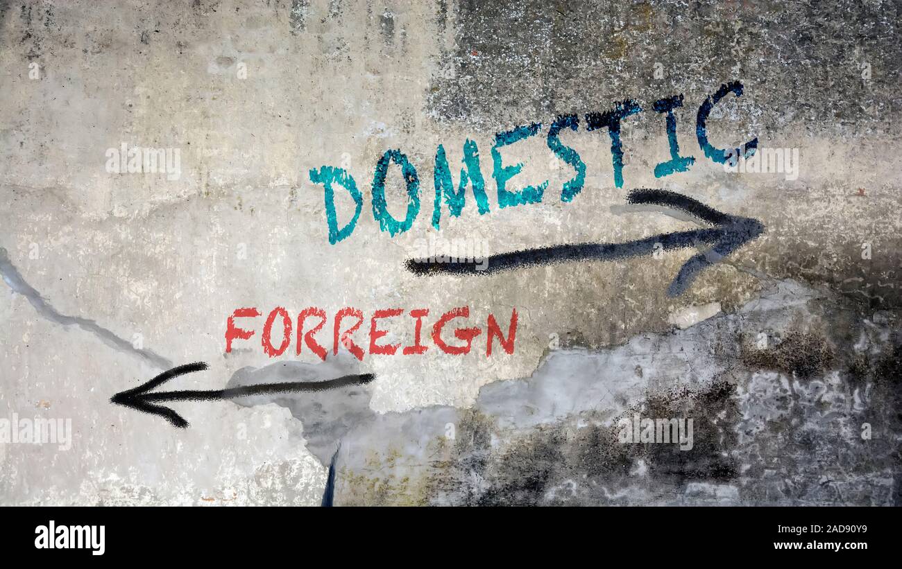 Wall Graffiti Domestic versus Foreign Stock Photo