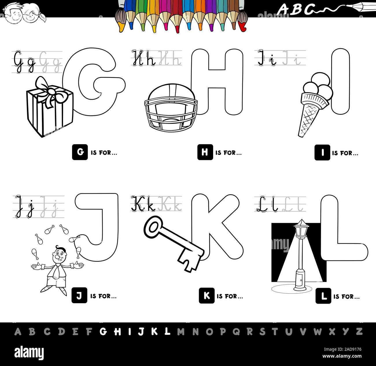 educational cartoon alphabet color book Stock Photo - Alamy