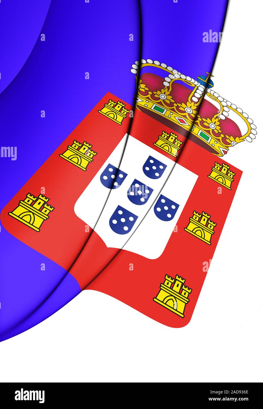 3D Flag of Portugal (1830-1910). 3D Illustration. Stock Photo