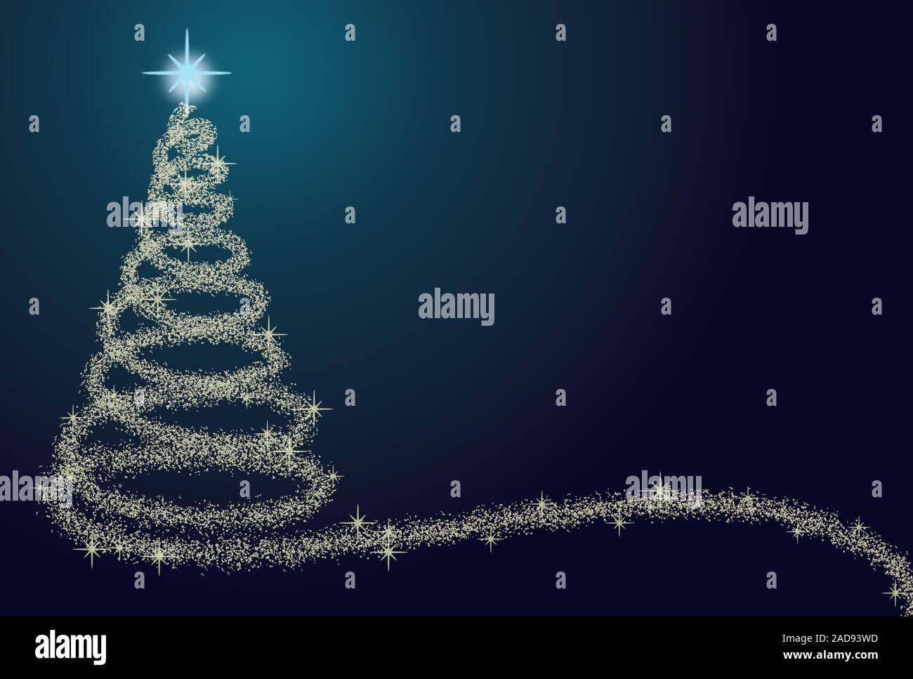 Greeting card with white Christmas tree, isolated on a blue background ...