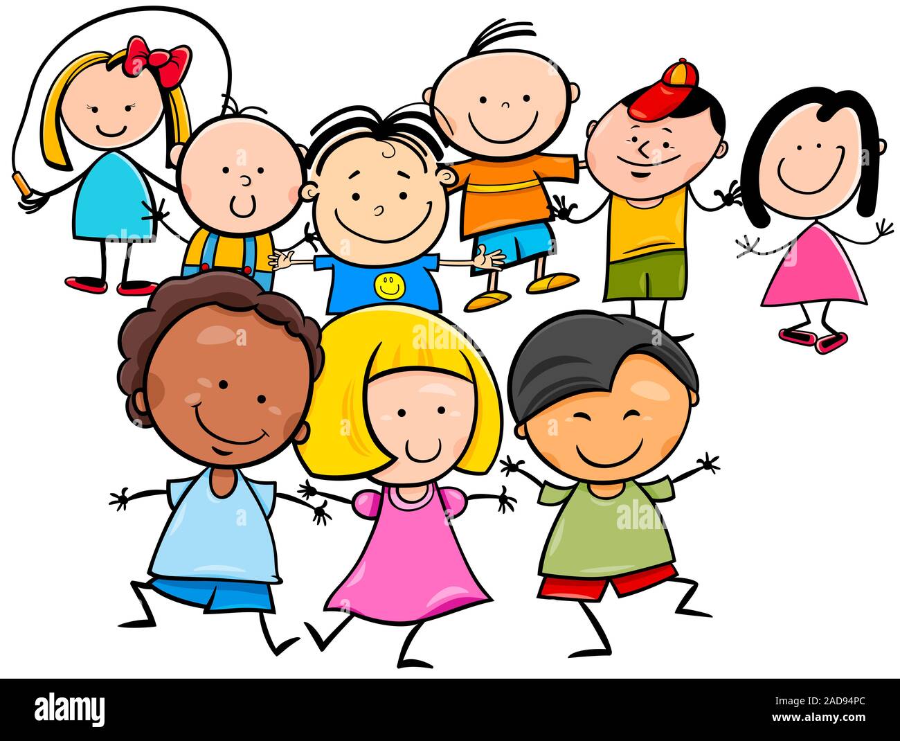 happy kids cartoon characters group Stock Photo - Alamy