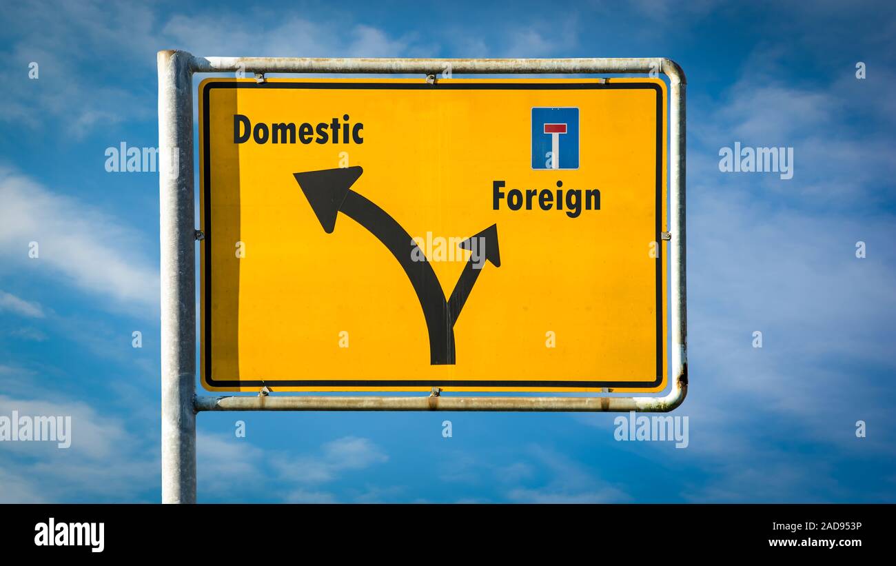 Street Sign Domestic versus Foreign Stock Photo