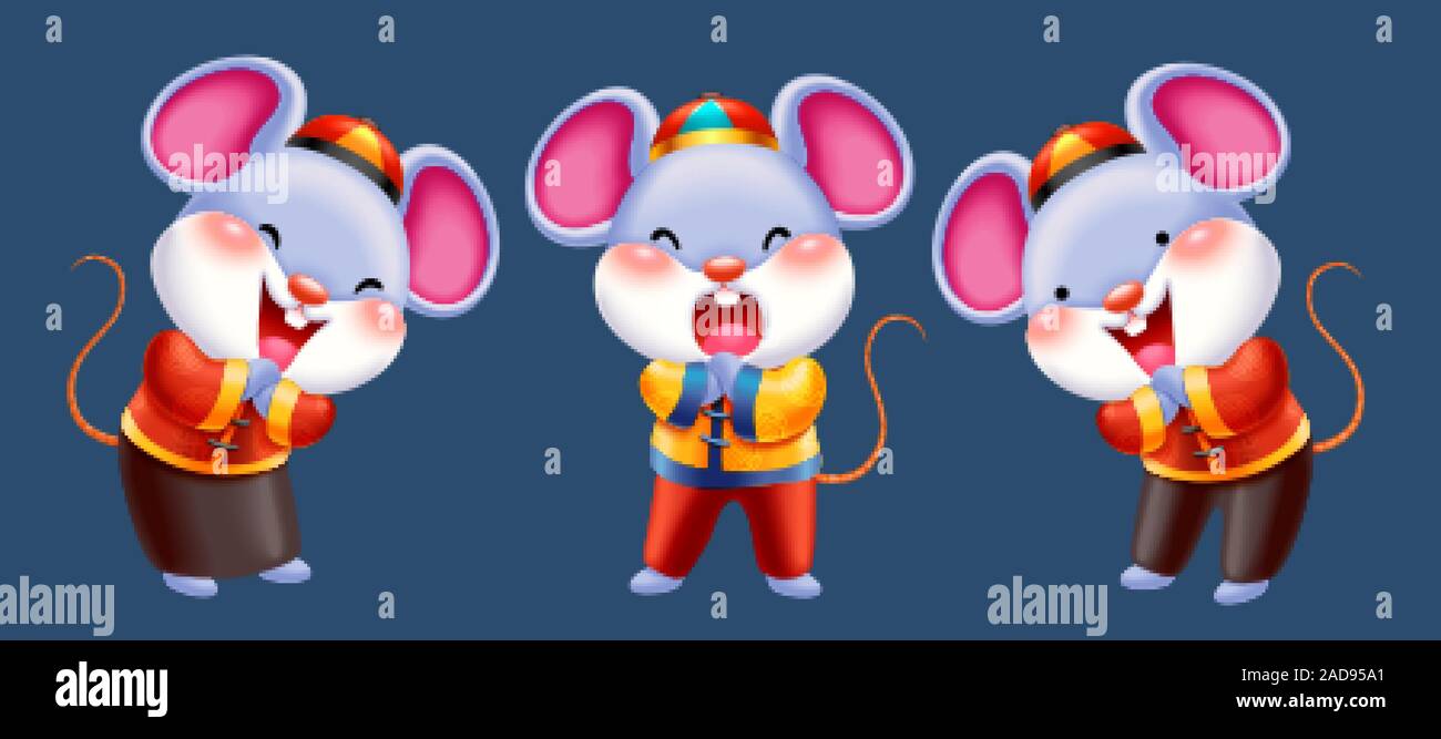 Chinese new year mice character design, cute mouse doing fist and palm