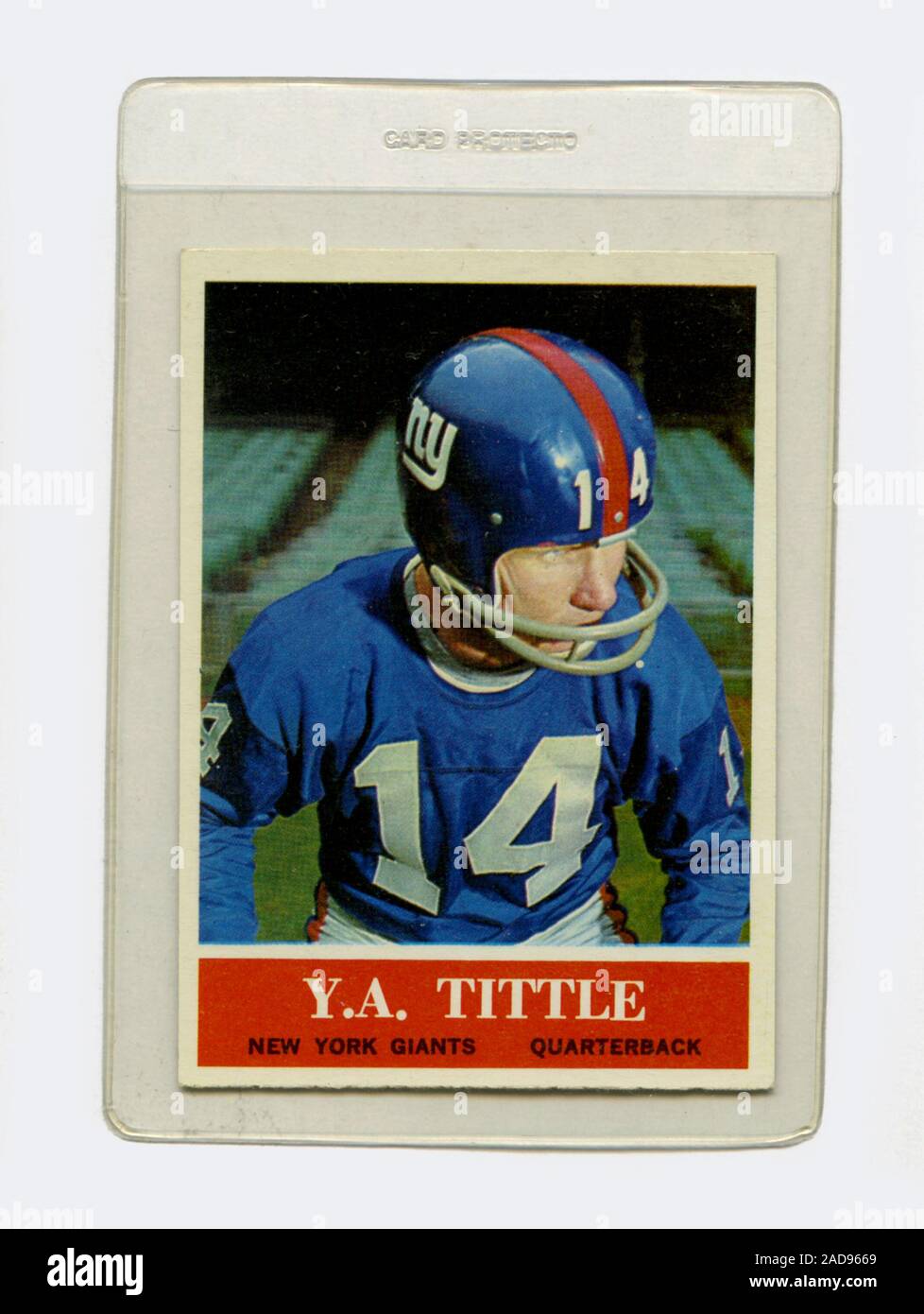 Vintage football card of Y.A. Tittle, quarterback for the New York Giants of the NFL, issued by Philadelphia Gum in 1964. Stock Photo