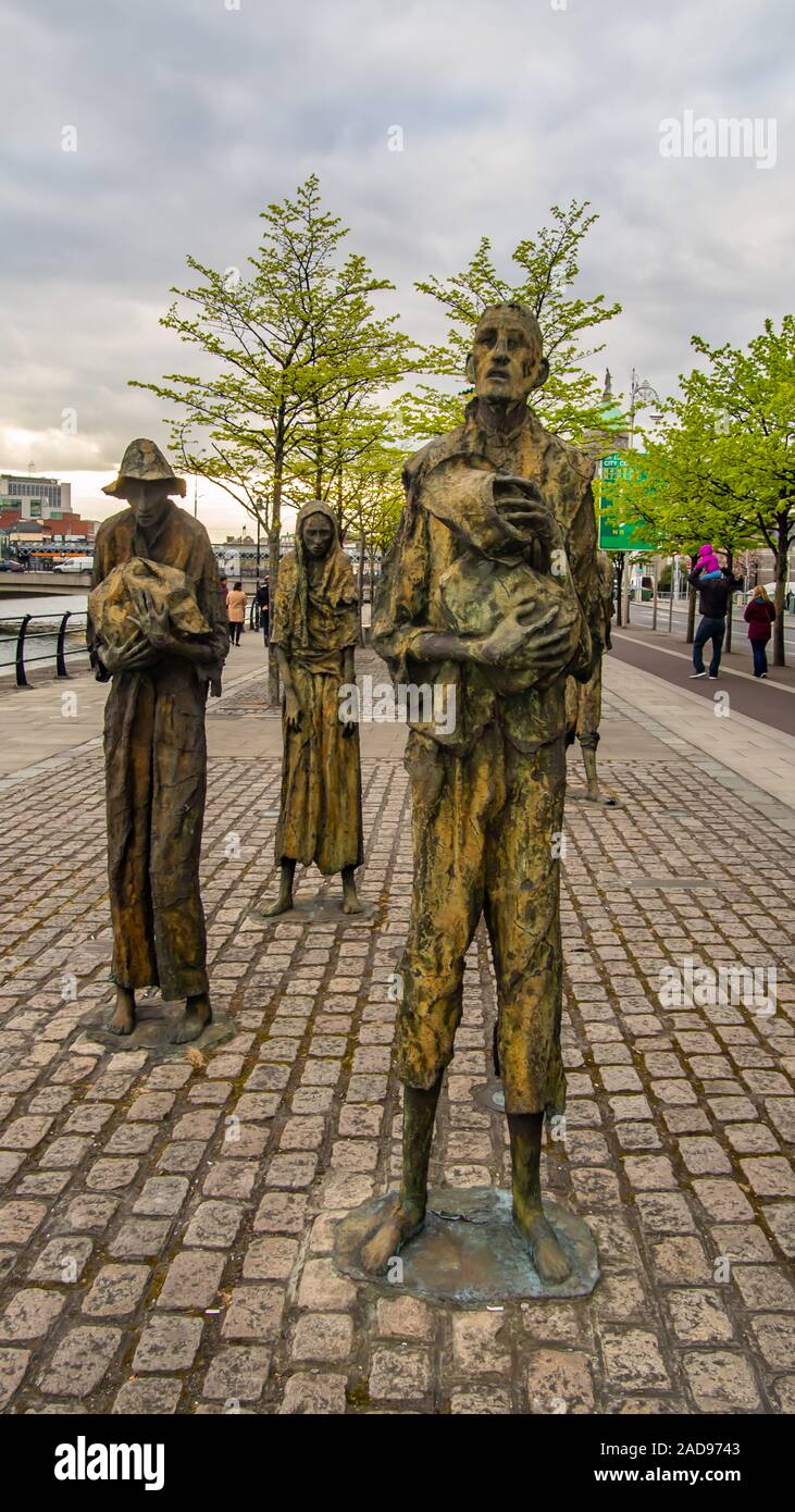 Famine Memorial Statues, Custom House Quay Dublin, Ireland. Artist: Rowan Gillespie - CIRCA 2017. Stock Photo