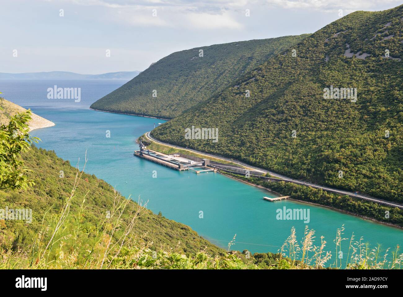 Aerial panoramic view to the small seaport in Istra, Croatia Stock Photo