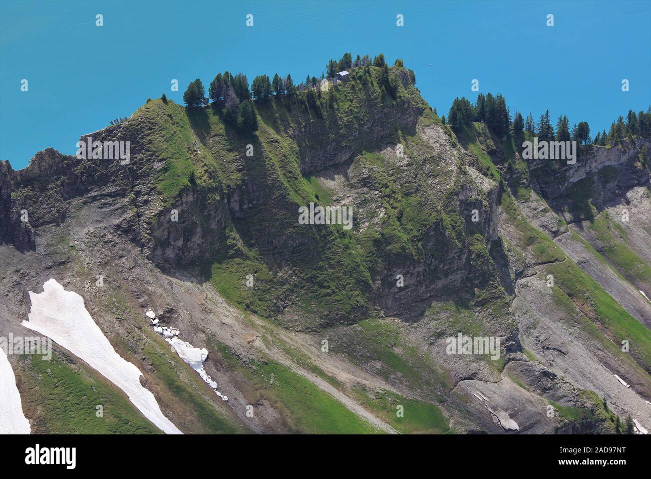 Rienz Mountain Ridge and turquoise water of Lake Brienz. View from Mount ...