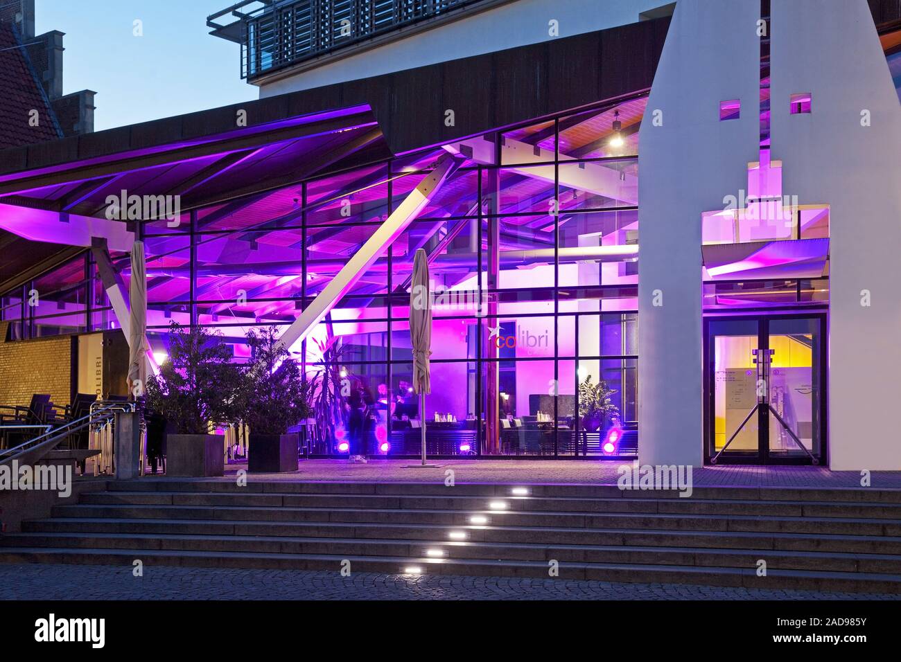 Modern restaurant in the evening, city of Muenster, North Rhine Westphalia, Germany, Europe Stock Photo