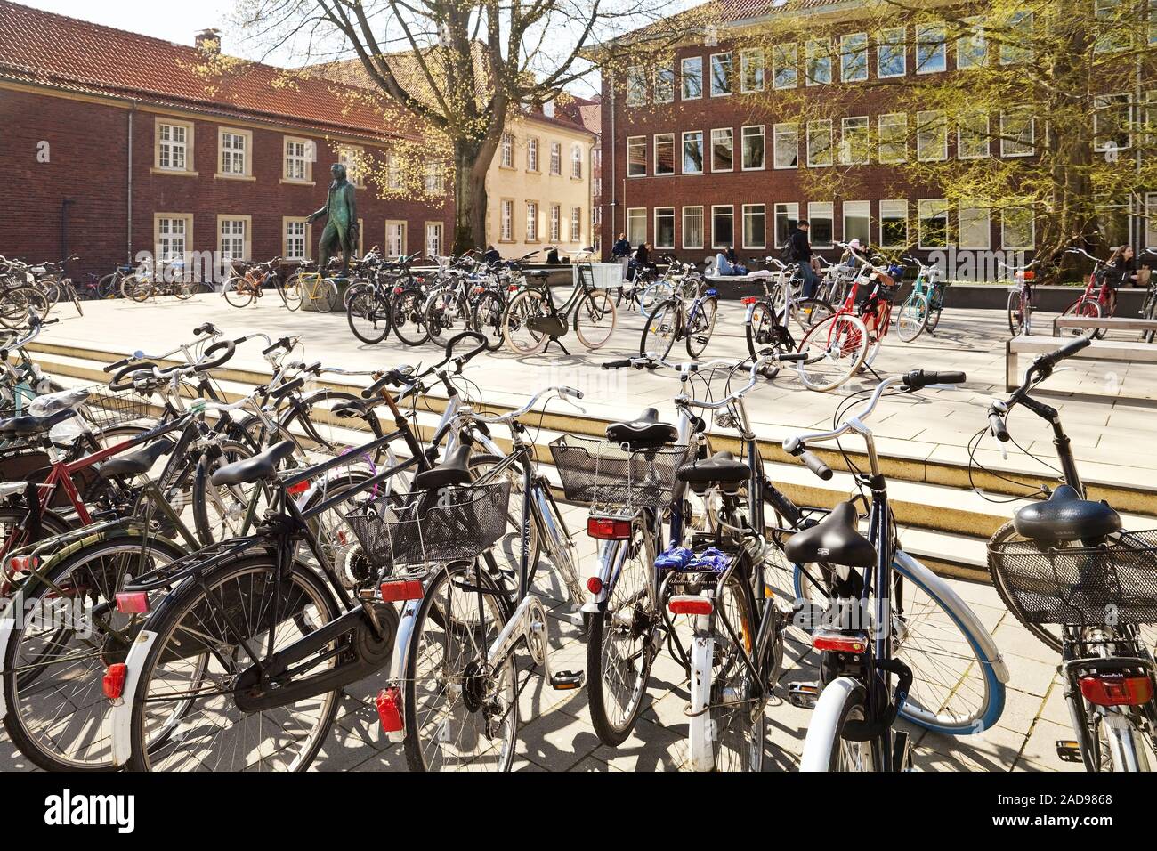 many bicycles parked in the inner city, Muenster, North Rhine-Westphalia, Germany, Europe Stock Photo