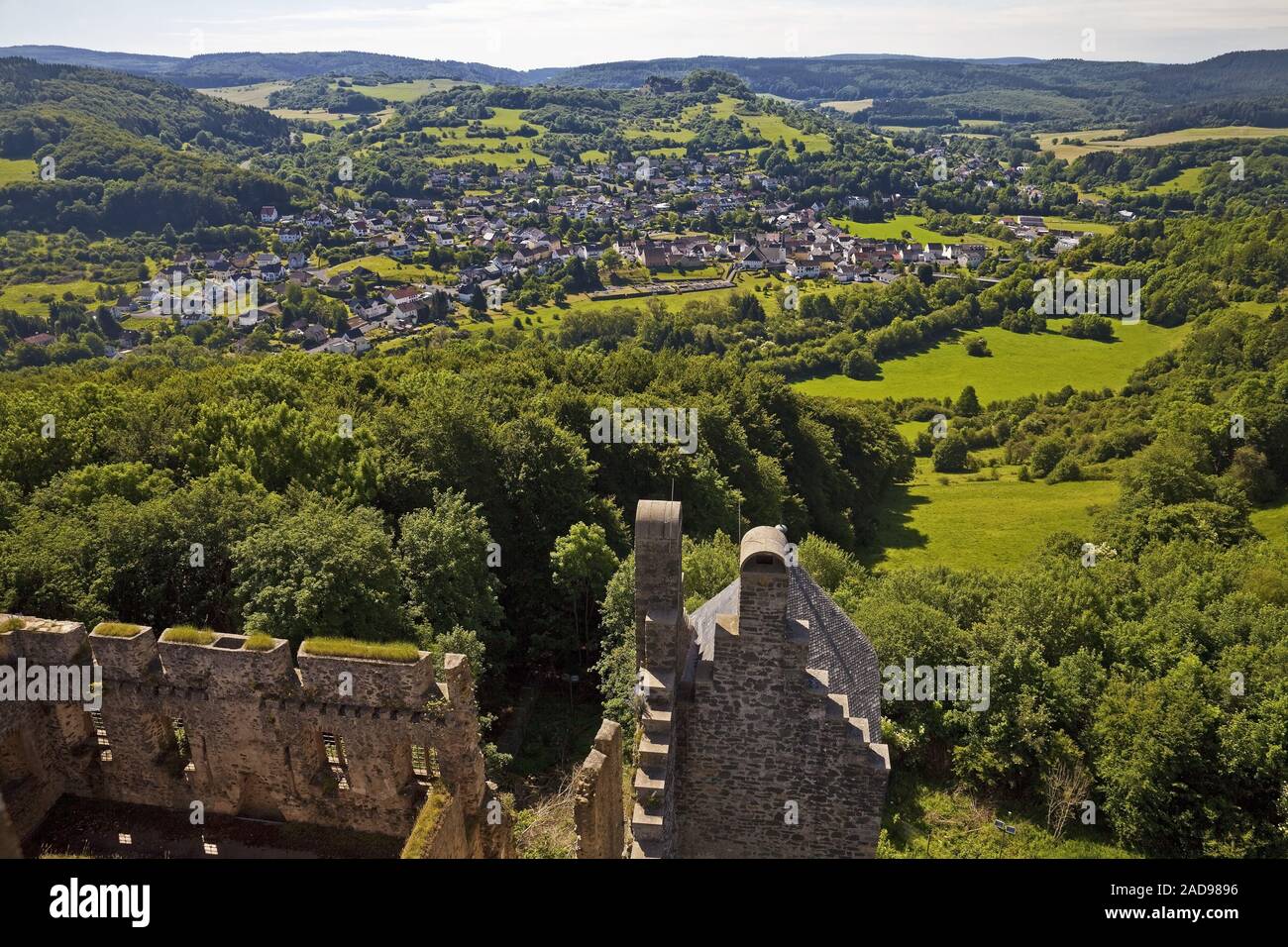 view from castle Kasselburg, Pelm, Vulkaneifel, Rhineland-Palatinate, Germany, Europe Stock Photo