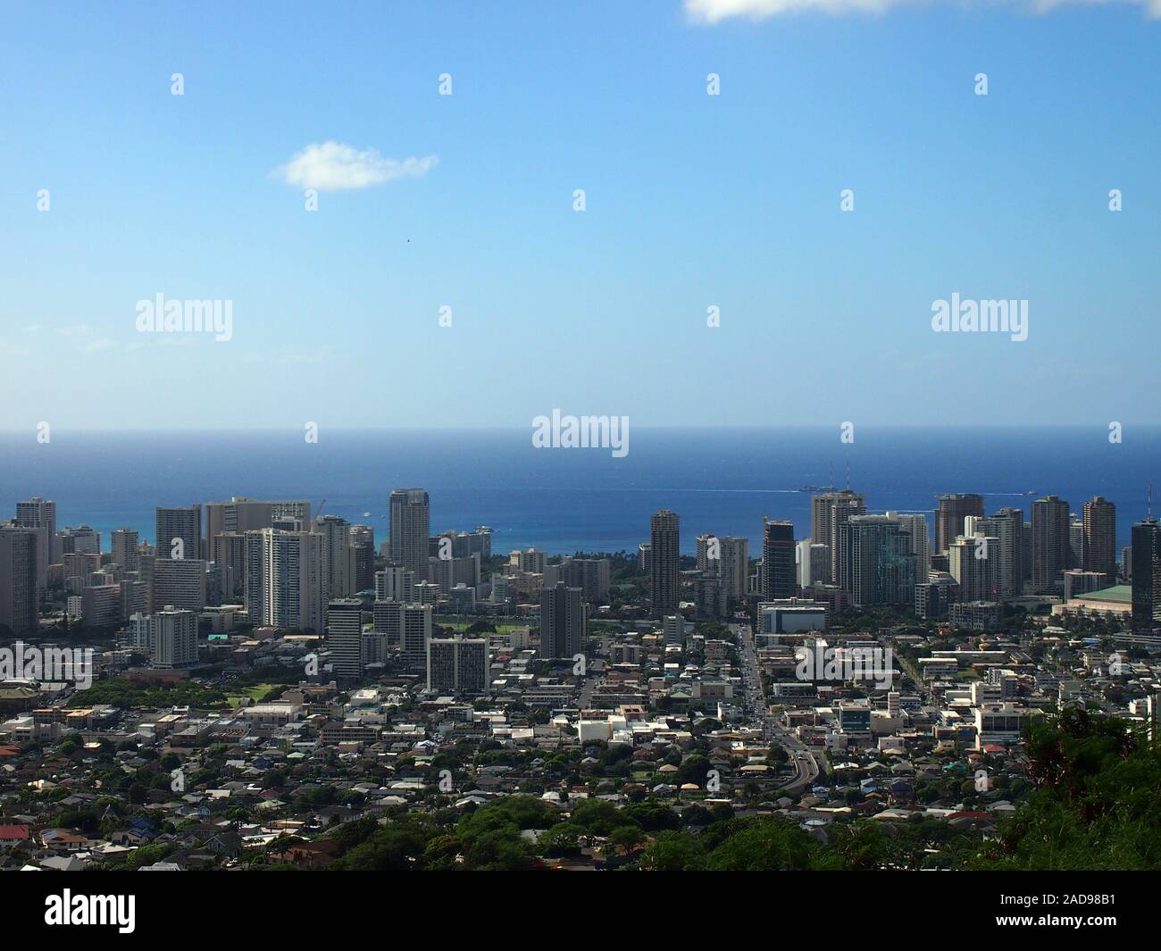 Aerial of Honolulu, Makiki, Waikiki, Buildings, parks, hotels and