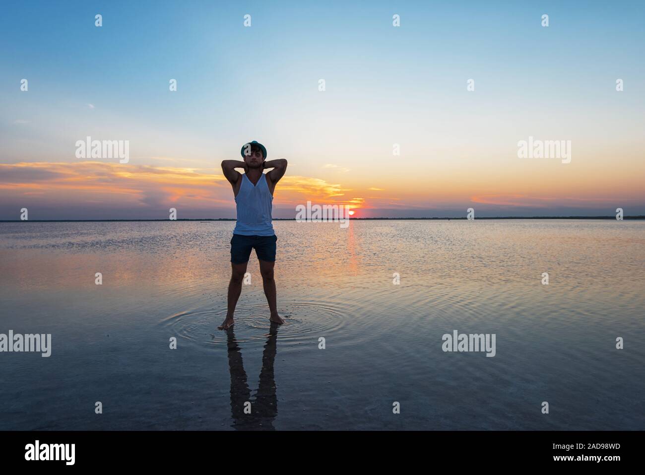 Beauty sunset on salty lake Stock Photo - Alamy