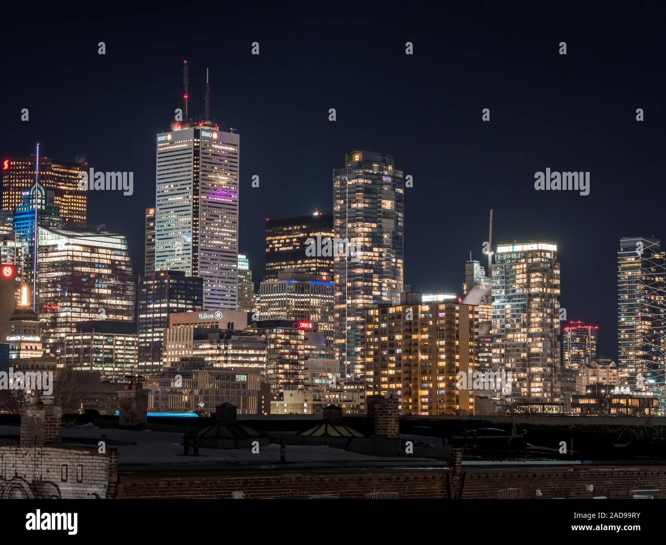 Toronto Skyline view - close up at night taken in November 2019 showing city's development Stock Photo