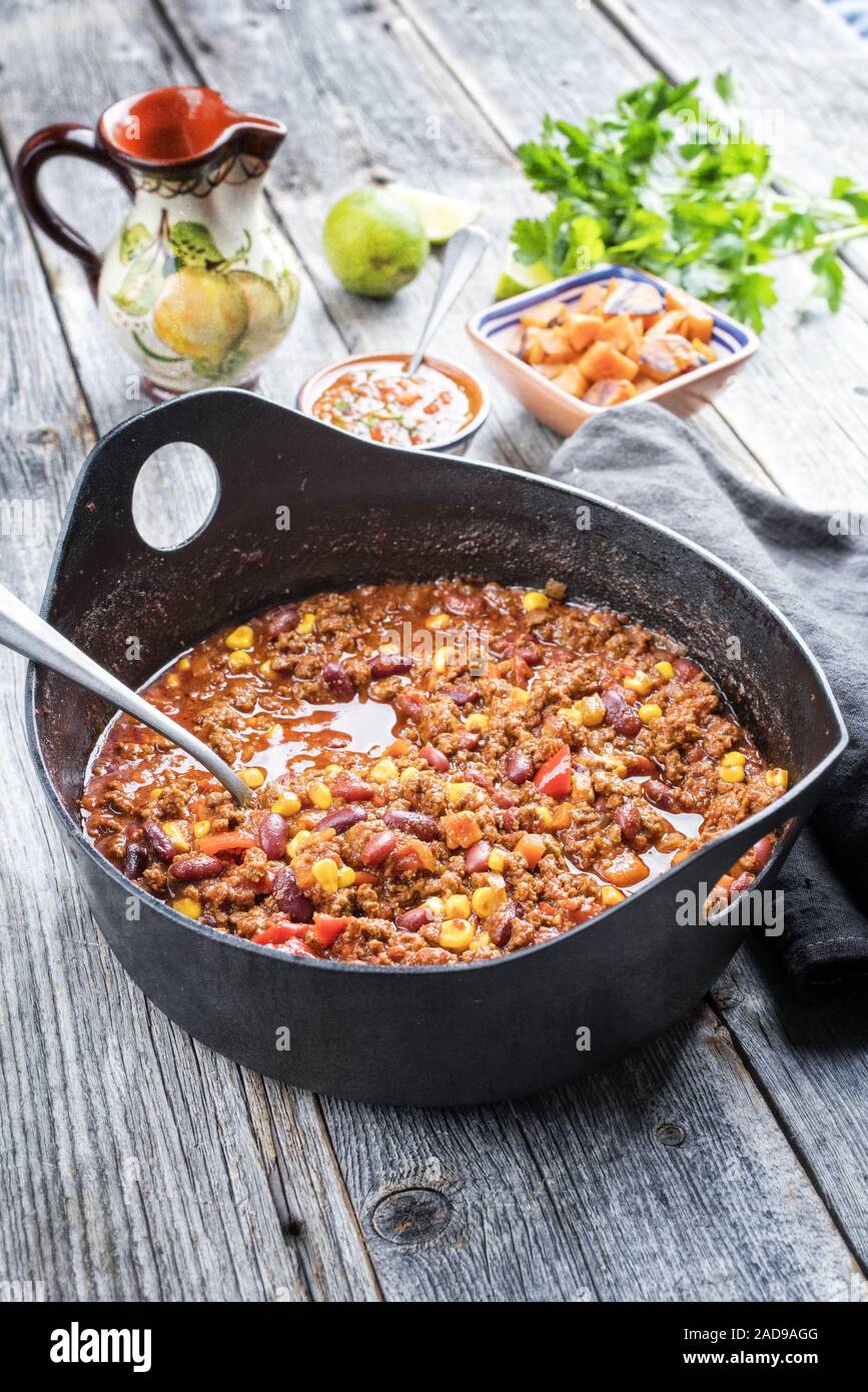 Traditional slow cooked Mexican chili con cane with mincemeat Stock