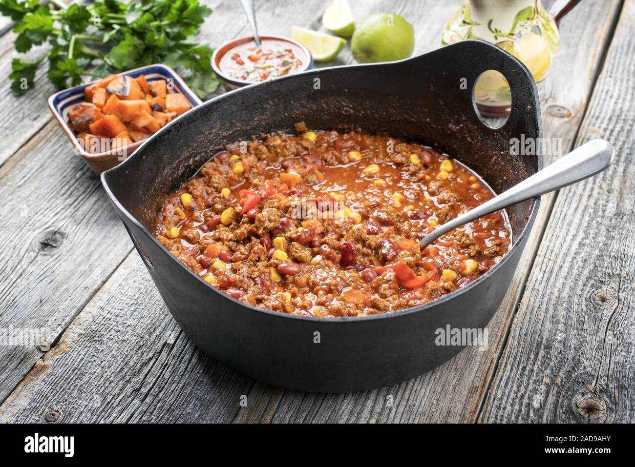 Traditional slow cooked Mexican chili con cane with mincemeat Stock