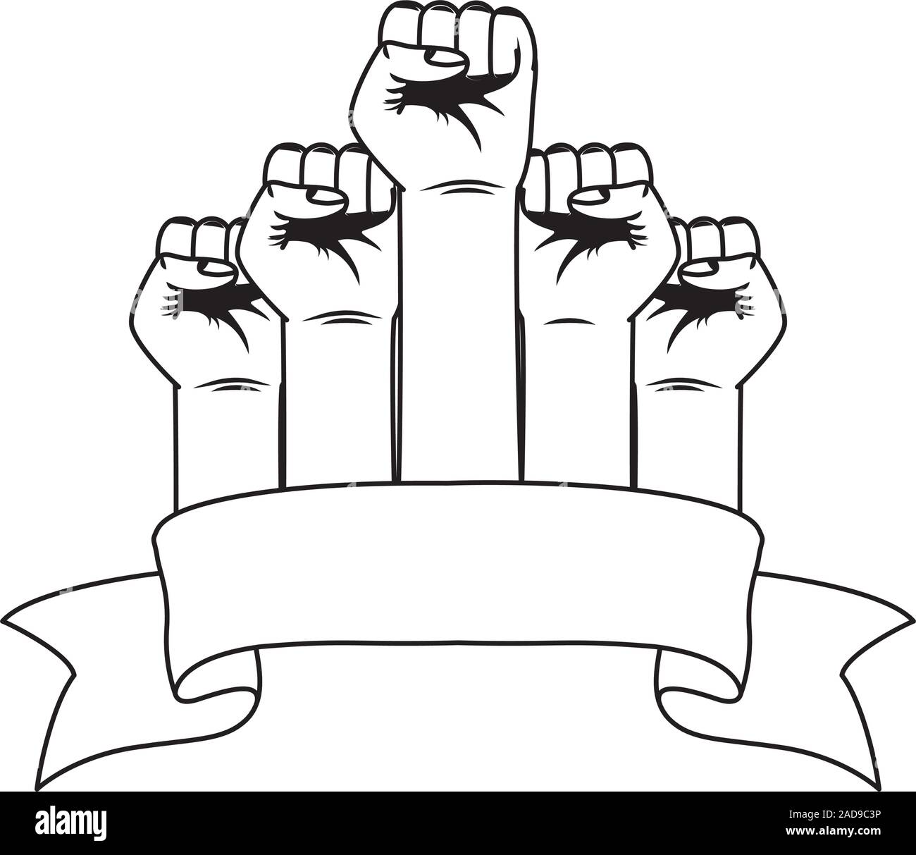 interracial hands fist with ribbon frame Stock Vector