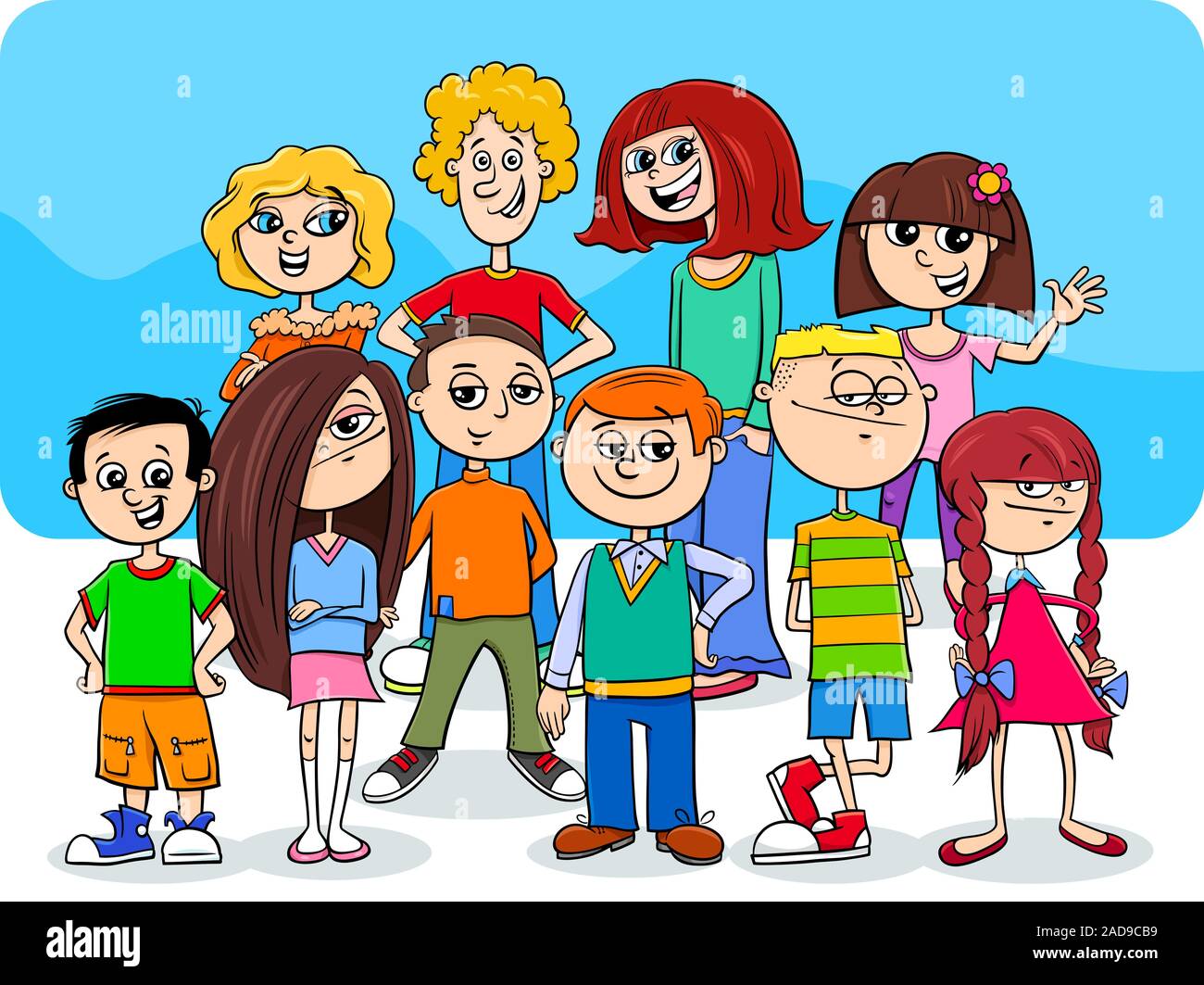 children and teens cartoon characters group Stock Photo - Alamy