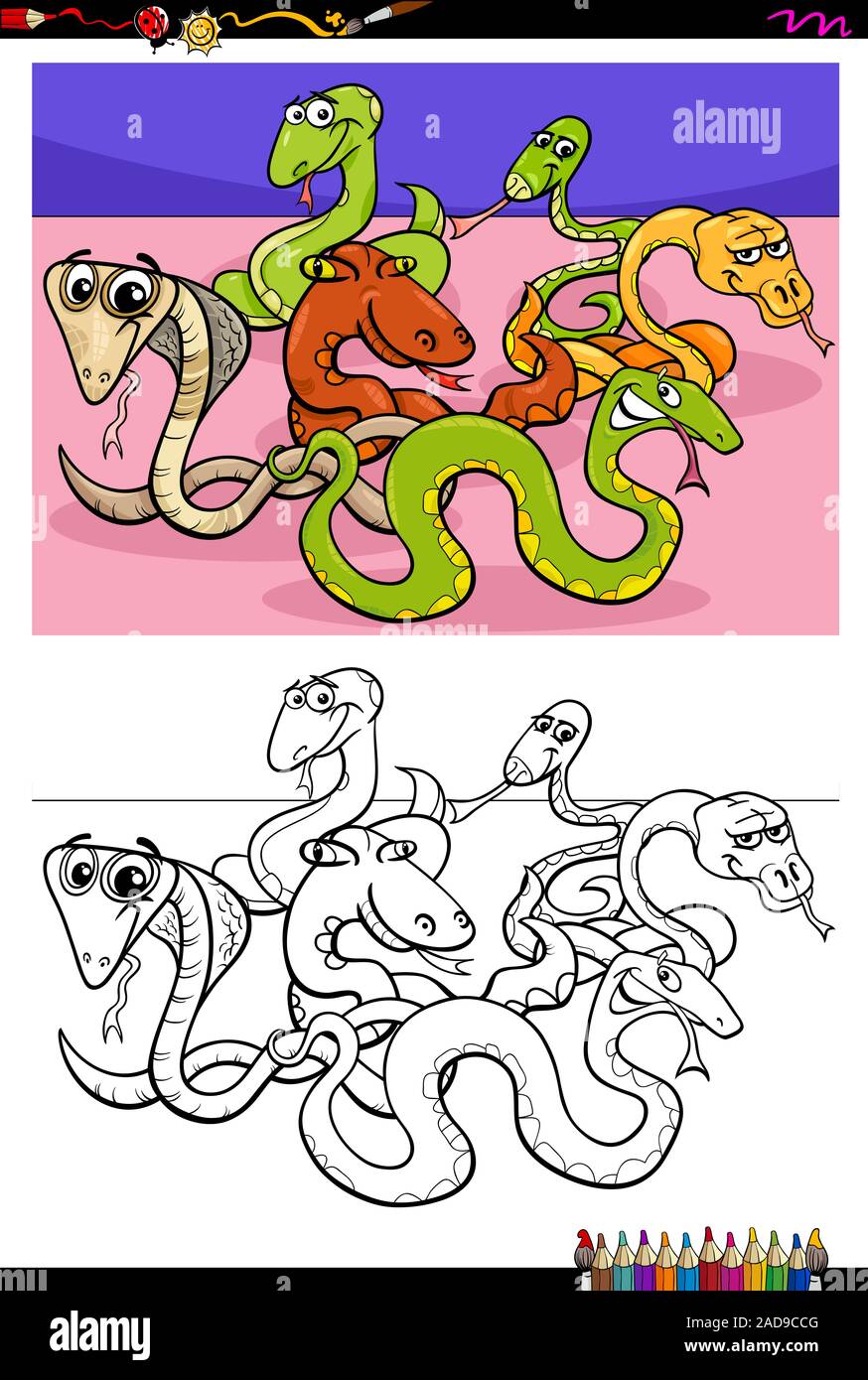 snakes animal characters group color book Stock Photo - Alamy